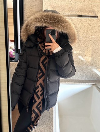 Moncler Black Puffer Down Jacket with Fur Hood view 4