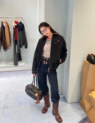 Miu Miu Black Nylon Zip Jacket with Corduroy Collar view 3