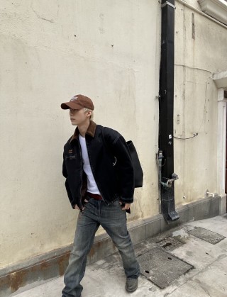Miu Miu Black Nylon Zip Jacket with Corduroy Collar view 4