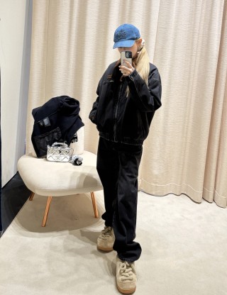 Miu Miu Black Nylon Zip Jacket with Corduroy Collar view 9
