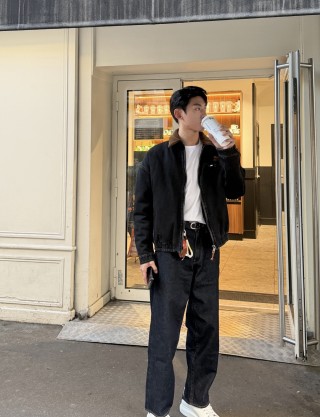 Miu Miu Black Nylon Zip Jacket with Corduroy Collar view 10
