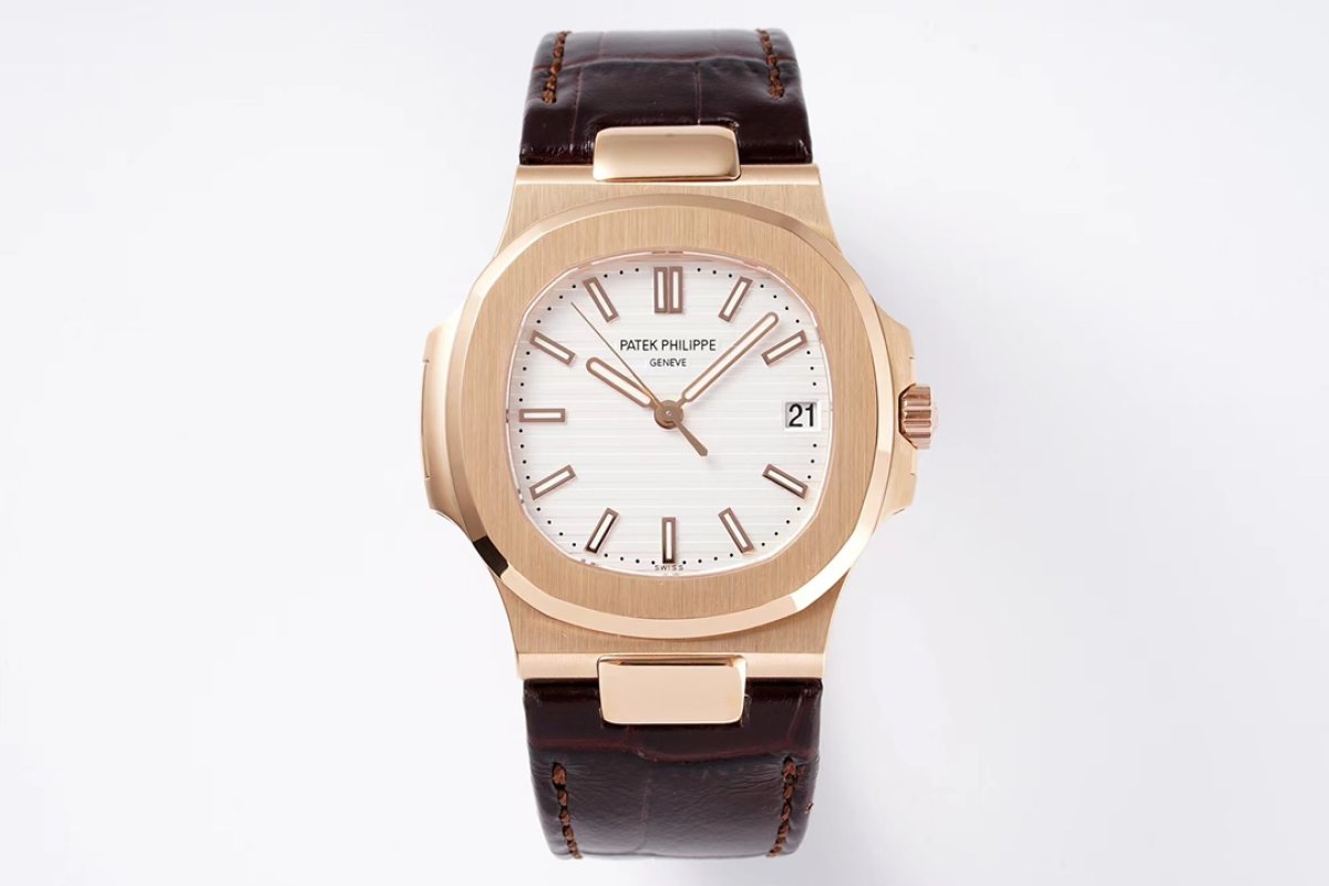 Patek Philippe Nautilus Rose Gold White Dial Leather Watch