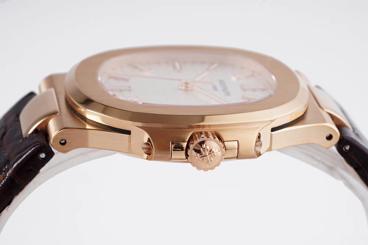 Patek Philippe Nautilus Rose Gold White Dial Leather Watch view
