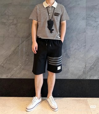Black Stripe Shorts with Reflective Tape Detail view 7