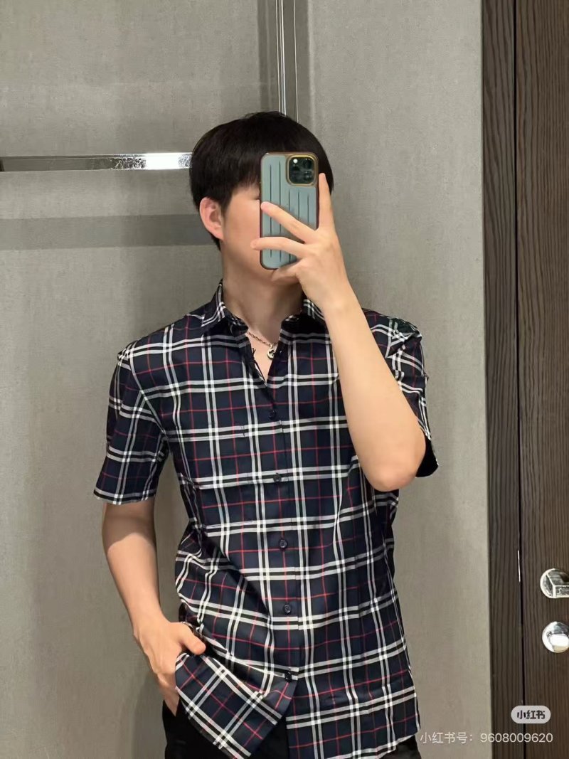 Navy Blue Plaid Short Sleeve Button-Up Shirt view