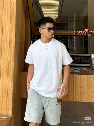 Prada Triangle Logo White T-Shirt view 3