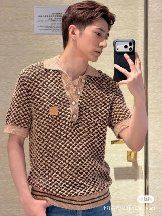 Brown Houndstooth Short Sleeve Knit T-Shirt view 2