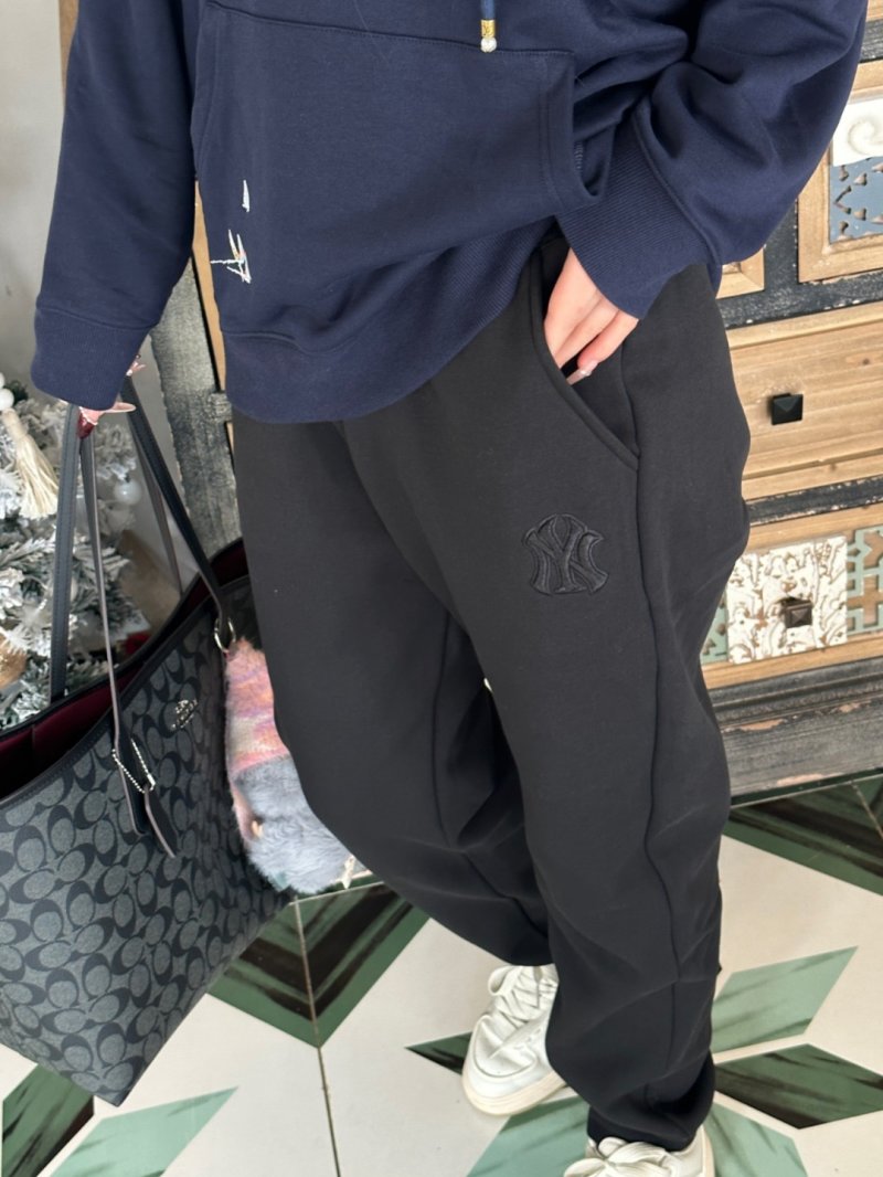 Black Embroidered Logo Straight Leg Pants