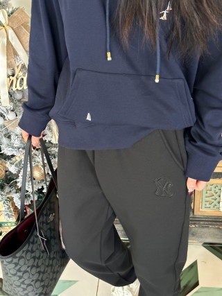 Black Embroidered Logo Straight Leg Pants view 2