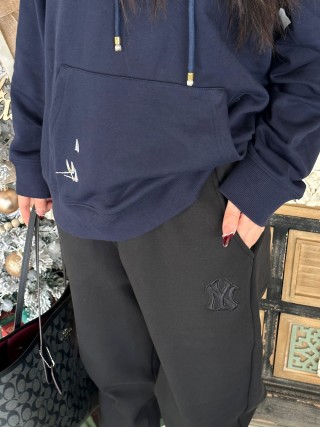 Black Embroidered Logo Straight Leg Pants view 3