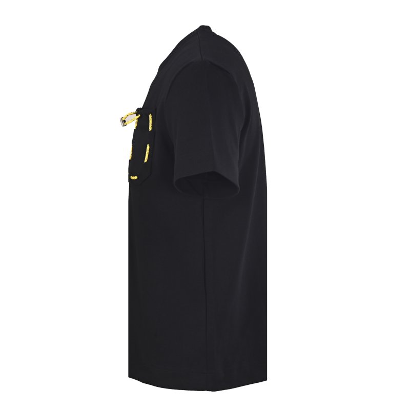 Black Short Sleeve T-Shirt with Yellow Embroidered Pocket Detail view