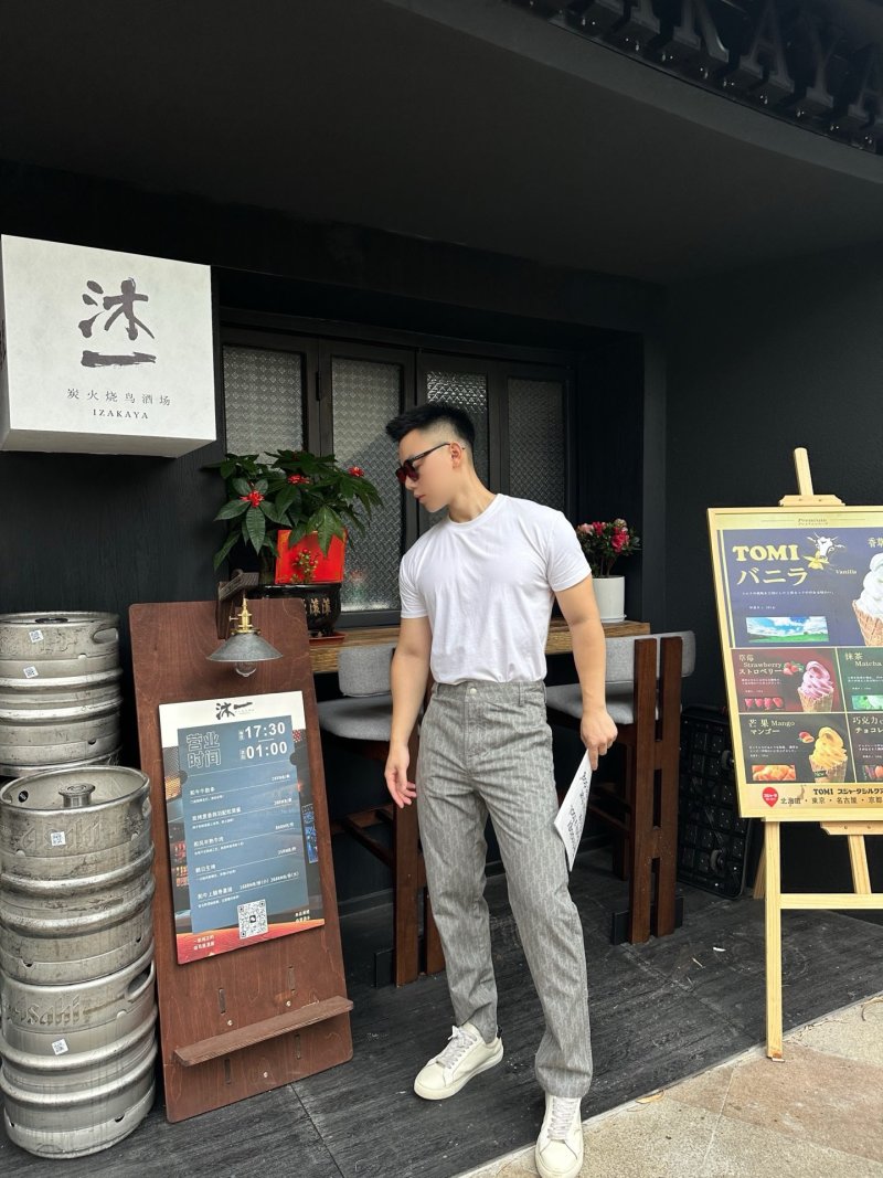 Grey Pinstripe Tapered Chino Pants