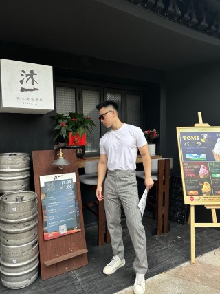 Grey Pinstripe Tapered Chino Pants