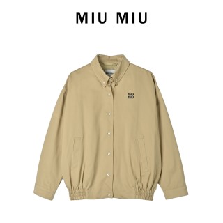 Miu Miu MM Embroidered Overshirt Jacket – Beige