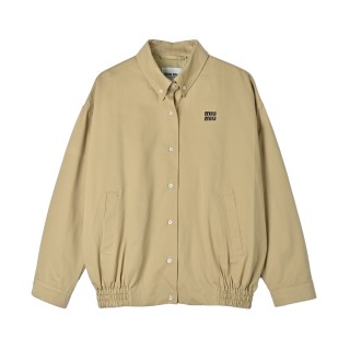Miu Miu MM Embroidered Overshirt Jacket – Beige view 3