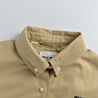 Miu Miu MM Embroidered Overshirt Jacket – Beige view 5