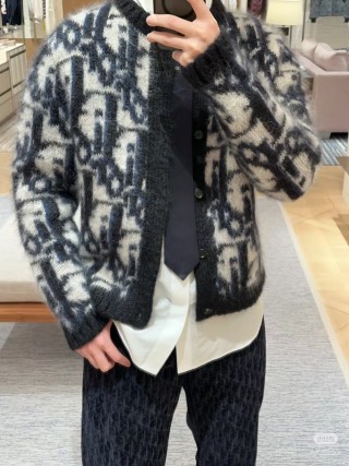 Dior Monogram Wool Blend Cardigan Black & Cream view 11