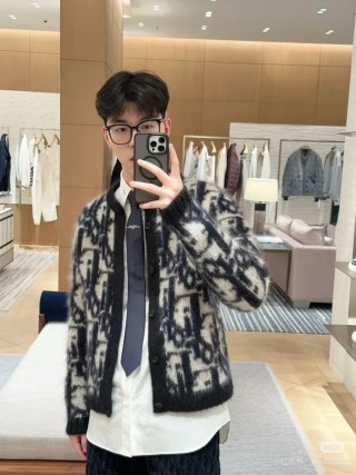 Dior Monogram Wool Blend Cardigan Black & Cream view 5