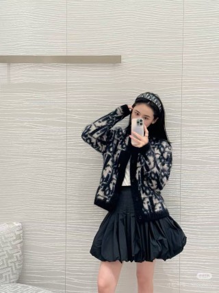 Dior Monogram Wool Blend Cardigan Black & Cream view 6