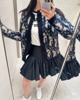 Dior Monogram Wool Blend Cardigan Black & Cream view 8