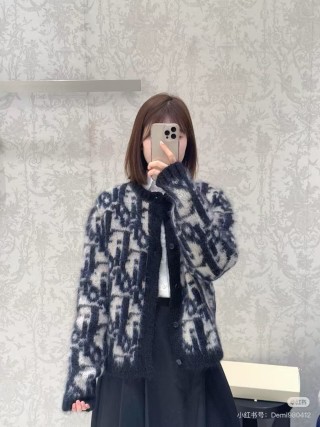 Dior Monogram Wool Blend Cardigan Black & Cream view 10
