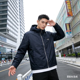 Prada Black Nylon Hooded Puffer Jacket view 3