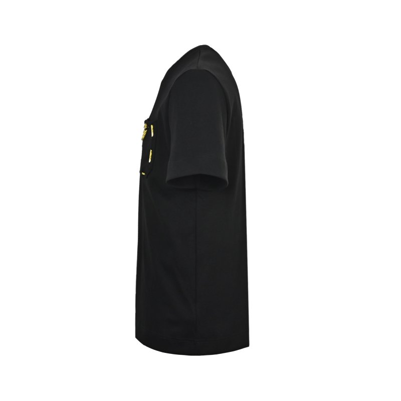 Black Short Sleeve T-Shirt with Gold Embroidered Pocket view