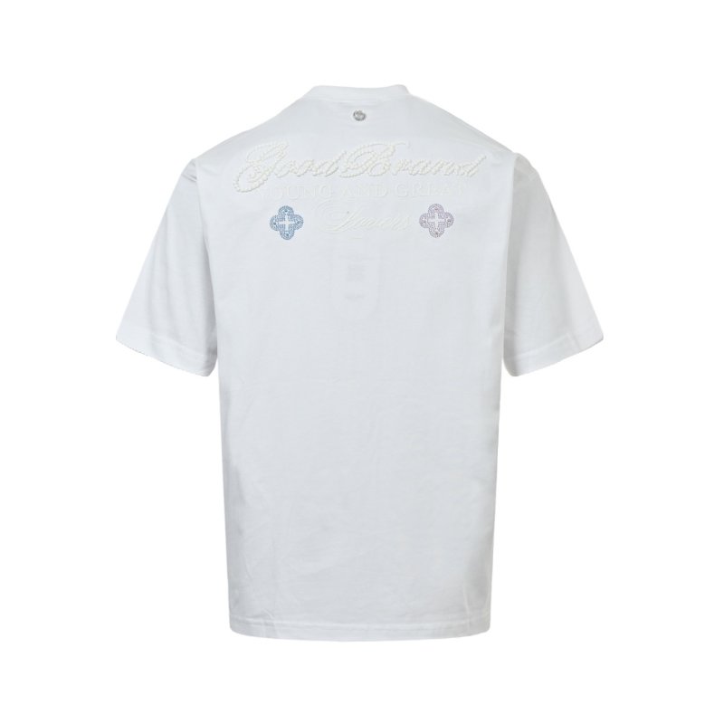 Cream Embellished Graphic T-Shirt with Floral Rhinestone Design view