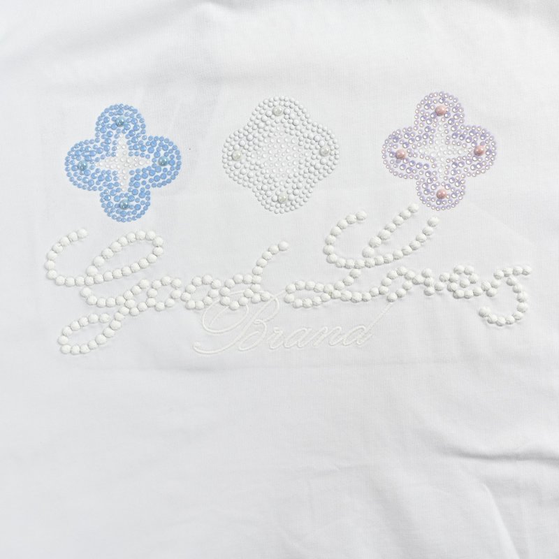 Cream Embellished Graphic T-Shirt with Floral Rhinestone Design view
