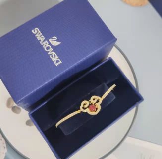Gold Plated Bracelet with Red Crystal and Pearl Accents view 2