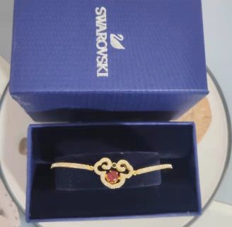 Gold Plated Bracelet with Red Crystal and Pearl Accents view 3
