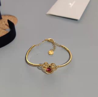Gold Plated Bracelet with Red Crystal and Pearl Accents view 5