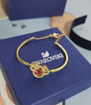 Gold Plated Bracelet with Red Crystal and Pearl Accents view 6