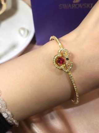 Gold Plated Bracelet with Red Crystal and Pearl Accents view 7