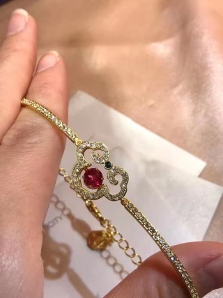 Gold Plated Bracelet with Red Crystal and Pearl Accents view 8