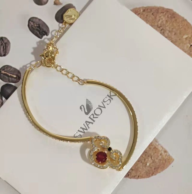 Gold Plated Bracelet with Red Crystal and Pearl Accents view