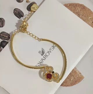 Gold Plated Bracelet with Red Crystal and Pearl Accents view 9