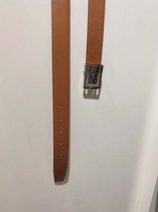 YSL Women's Tan Leather Belt with Logo Buckle view 3
