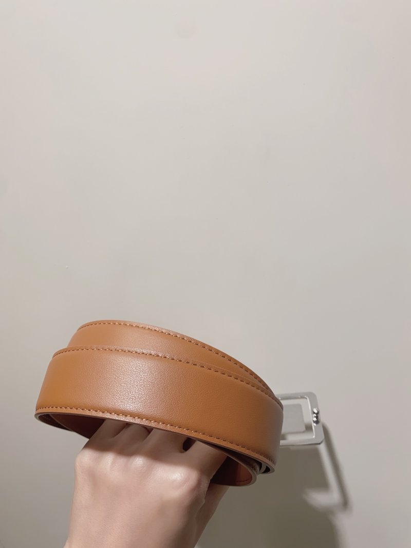 YSL Women's Tan Leather Belt with Logo Buckle view