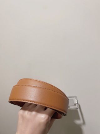 YSL Women's Tan Leather Belt with Logo Buckle view 5