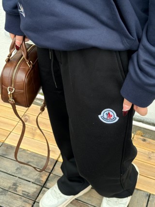 Moncler Black Jogger Pants with Logo Patch view 2