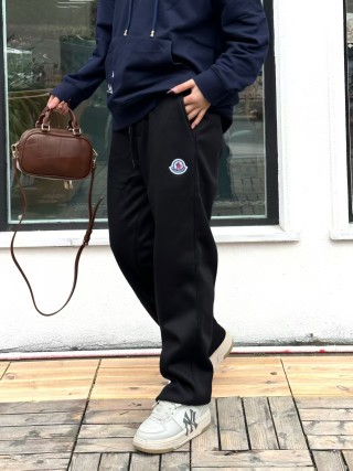 Moncler Black Jogger Pants with Logo Patch view 3