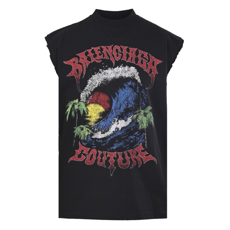 Balenciaga Hawaii Coconut Tree Graphic Tank Top Black