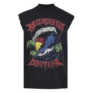Balenciaga Hawaii Coconut Tree Graphic Tank Top Black