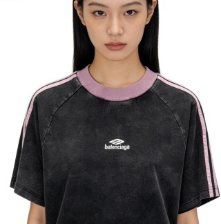 Balenciaga Black & Pink Striped Sleeve T-Shirt