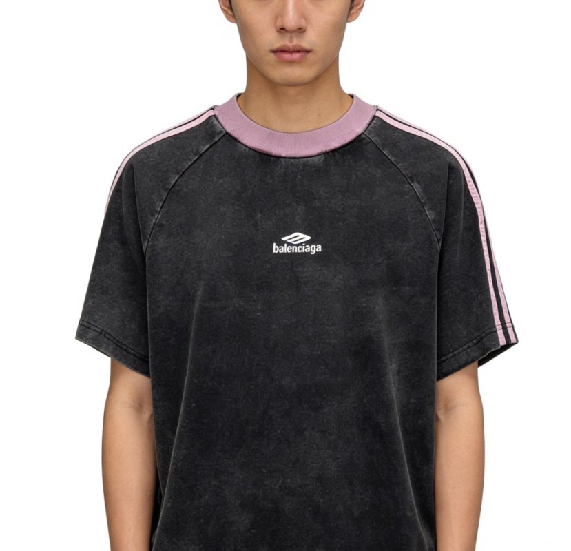Balenciaga Black & Pink Striped Sleeve T-Shirt view