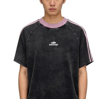 Balenciaga Black & Pink Striped Sleeve T-Shirt view 4