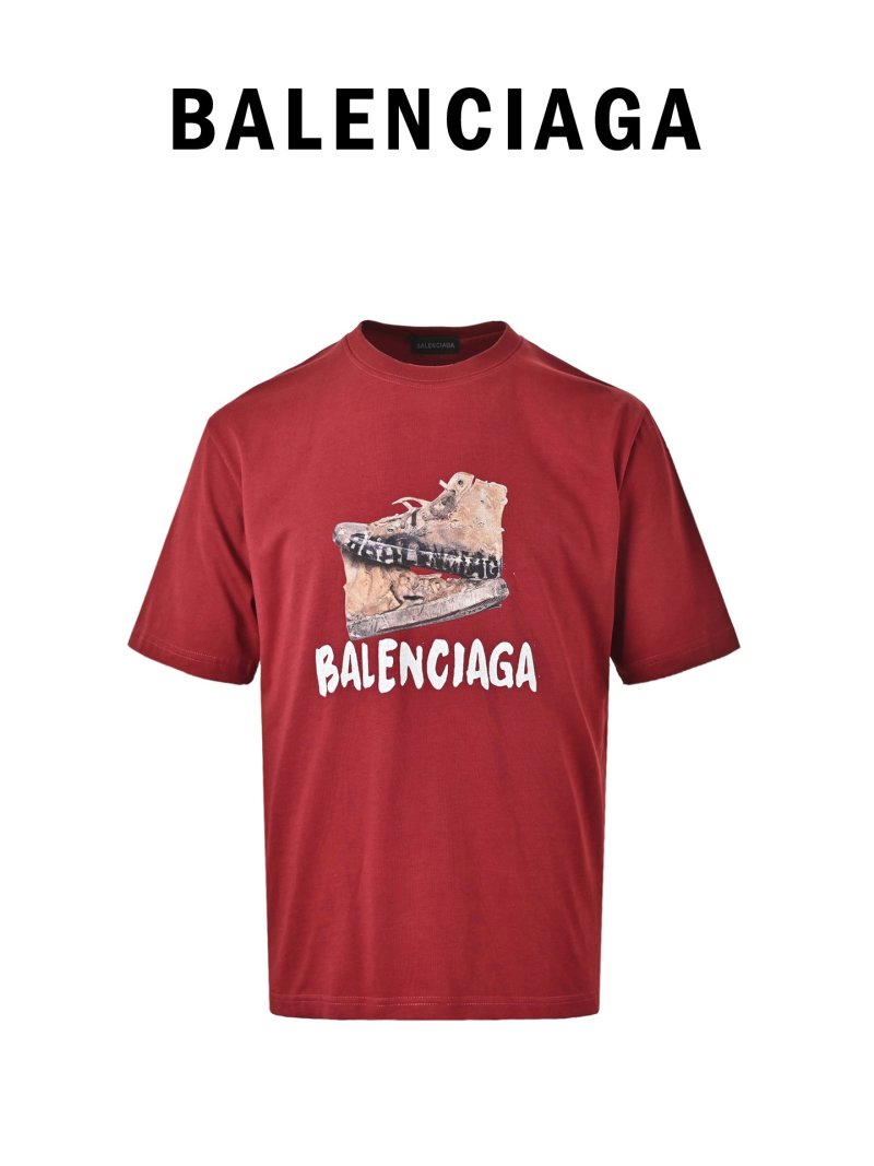 Balenciaga Burgundy Distressed Logo T-Shirt view