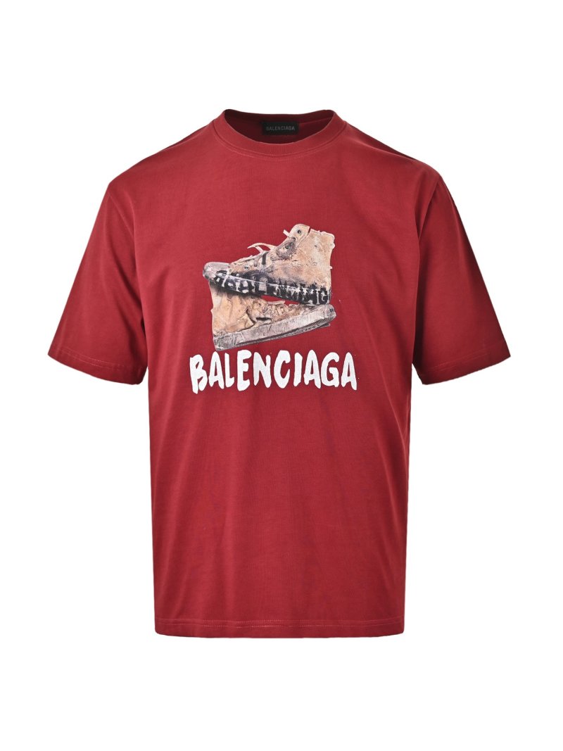 Balenciaga Burgundy Distressed Logo T-Shirt view