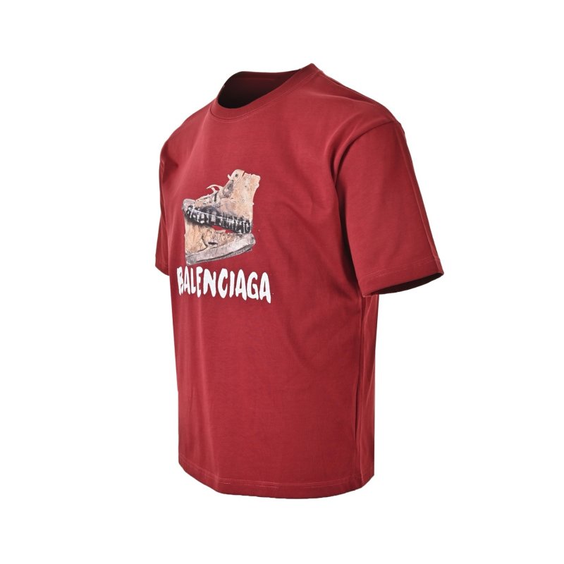 Balenciaga Burgundy Distressed Logo T-Shirt view
